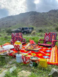 a picnic is set up in the desert